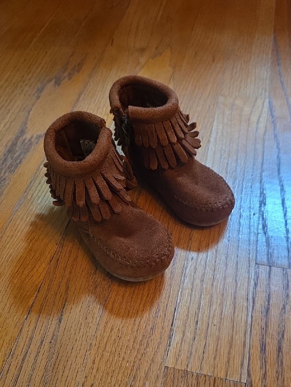 Minnetonka Leather Double Fringe Ankle Boots Size 4